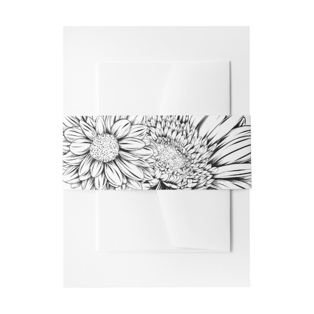 Bandeau De Faire-part Chrysanthemum Black Line Drawing with Your Name  (Devant example)