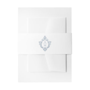 Bandeau De Faire-part Cimier bleu foncé Monogramme 2 Initiales blanc élé