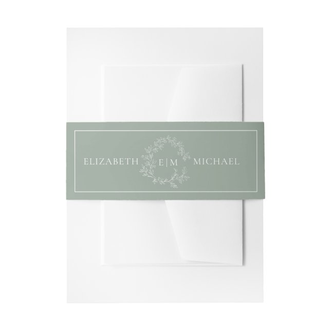 Bandeau De Faire-part Cimier vert de Sage moderne Monogramme Mariage Inv (Devant example)