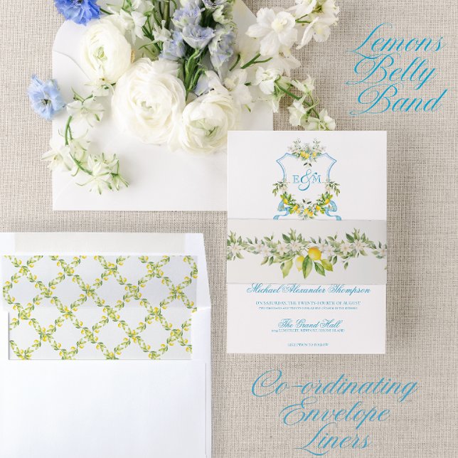 Bandeau De Faire-part Citrons méditerranéens (Choose from different belly band designs to suit your choice of envelope liner)