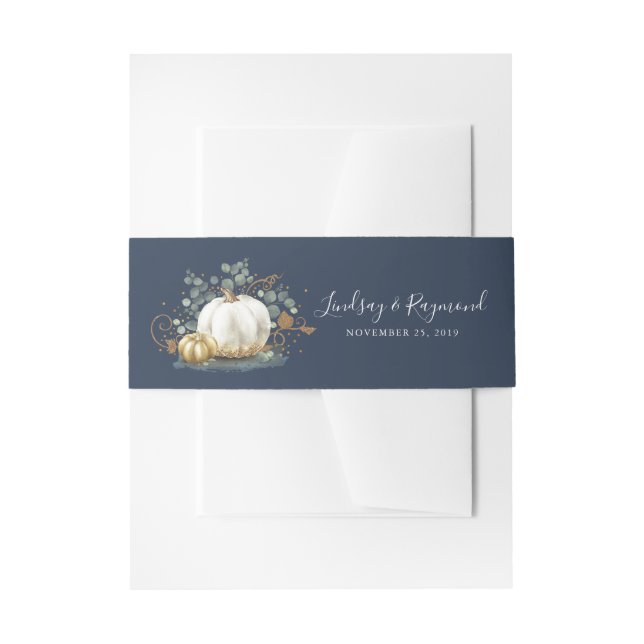 Bandeau De Faire-part Citrouille d'or et de blanc Invest Harvest Bel (Devant example)