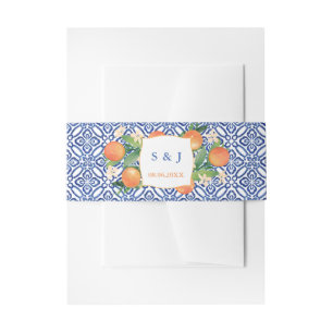Bandeau De Faire-part Citrus Orange Espagnol Bleu Carreaux blancs Mariag