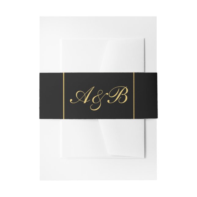 Bandeau De Faire-part Clair Mariage Belly Band Gold Initiales Noir (Devant example)