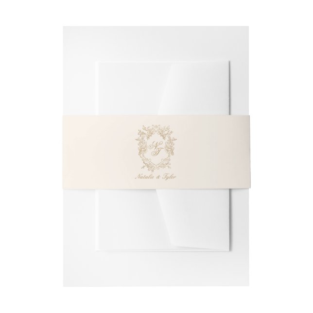 Bandeau De Faire-part Classic Brown Monogram Crest Invitation Belly Band (Devant example)
