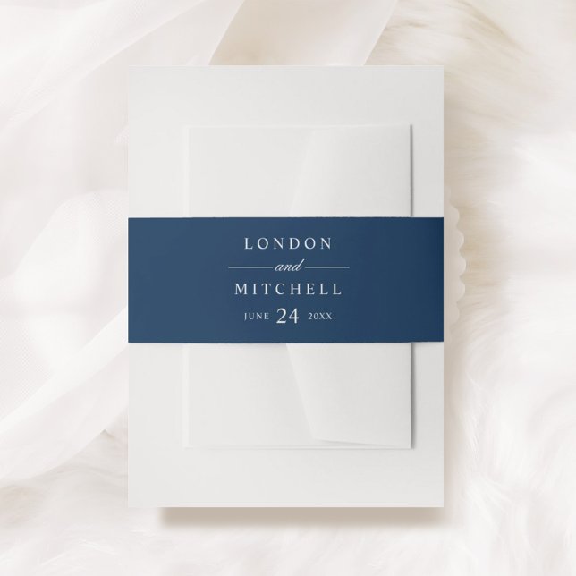 Bandeau De Faire-part Classic Elegant Marine Bleu Personnalisé Mariage M (Créateur téléchargé)