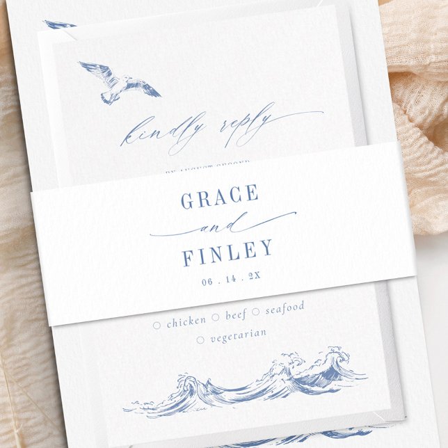 Bandeau De Faire-part Coastal Chic Blue Minimalist Wedding (Créateur téléchargé)