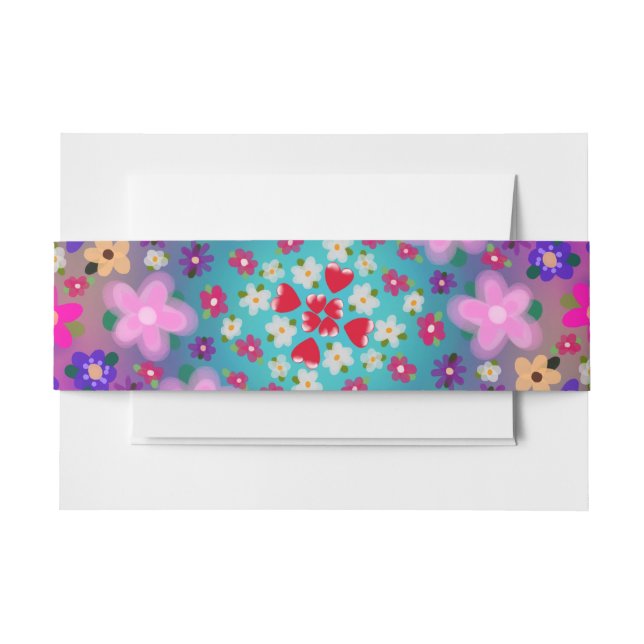 Bandeau De Faire-part Coeurs et fleurs Aqua Jaune Rose Jolie (Devant Example)