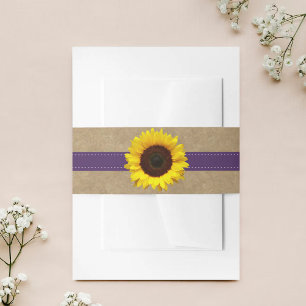 Bandeau De Faire-part Collection Kraft, dentelle et tournesol - violet