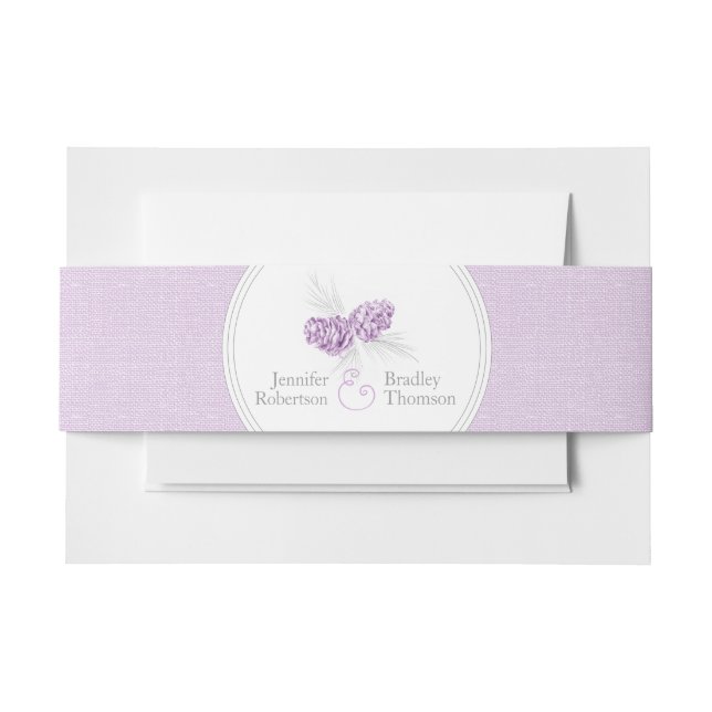 Bandeau De Faire-part cônes de pin mariage art toile ceinture violet (Devant Example)