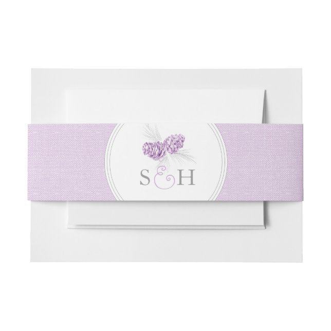 Bandeau De Faire-part cônes de pin mariage art toile ceinture violet (Devant Example)