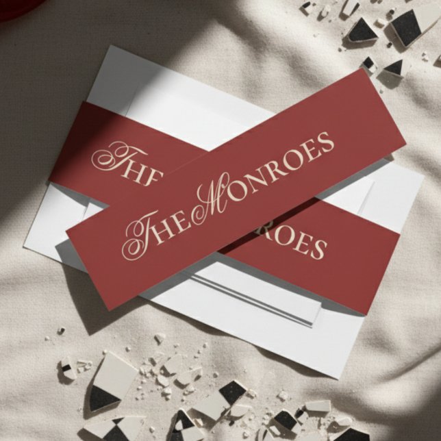 Bandeau De Faire-part Contemporain Vieux argent Gras Mariage rouge (Bring your invitation suite together with this Old Money Bold Red Wedding Belly Band!)