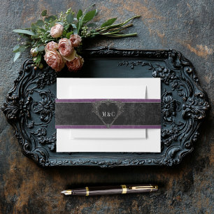 Bandeau De Faire-part Corbeau noir gothique et Rose noir Mariage violet