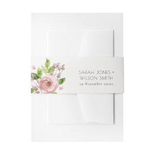 BANDEAU DE FAIRE-PART COULEUR D'EAU ROSE DOUX ROSE MONOGRAPHIQUE FLORALE