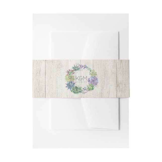 Bandeau De Faire-part Couronne de mariage en bois rustique et succulents (Devant example)