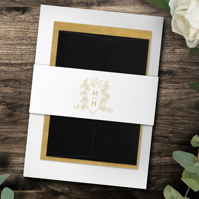 Bandeau De Faire-part Couvercle de couronne d'or monogramme mariage blan (Créateur téléchargé)