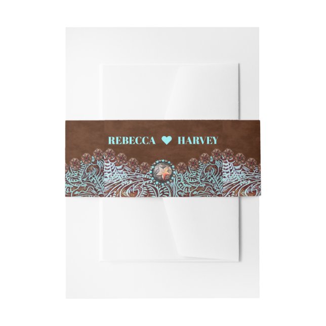 Bandeau De Faire-part cowboy brun turquoise pays mariage de l'ouest (Devant example)