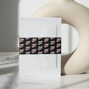 Bandeau De Faire-part Crânes et Motif Rose Mariage noir