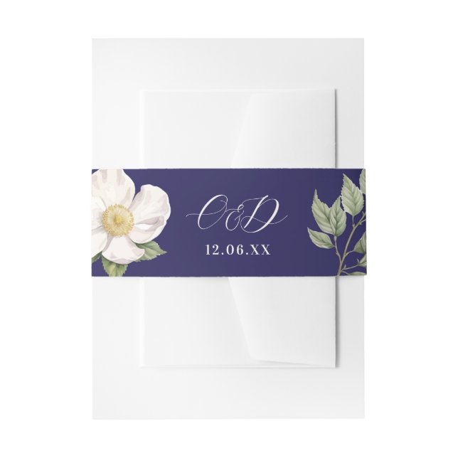Bandeau De Faire-part Cream Flowers Navy Mariage Cutlery Band (Devant example)