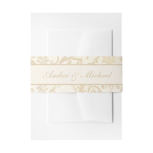 Bandeau De Faire-part Crème florale de damassé et mariage beige (Devant example)
