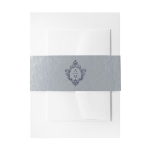 Bandeau De Faire-part Crest Faux Argent Huile Vintage Monogramme Marine 