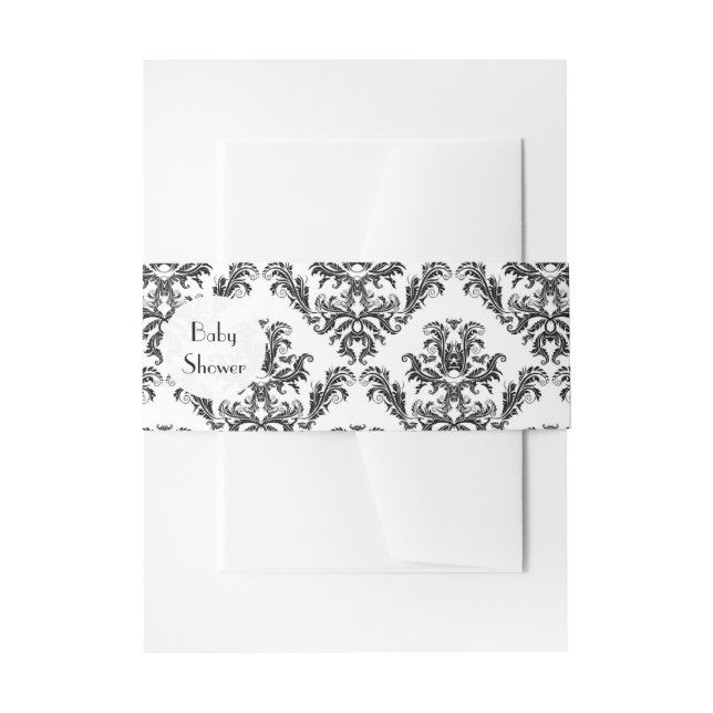 Bandeau De Faire-part Damask Pattern, Black and White, Baby Shower (Devant example)