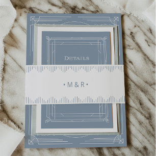 Bandeau De Faire-part Déco moderne   Monogrammes blancs et bleus poussié