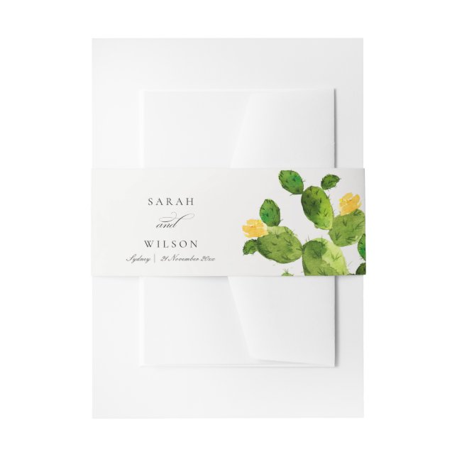 BANDEAU DE FAIRE-PART DÉSERT D'EAU VERTE MONOGRAMME DE FLEURS CACTUS (Devant example)