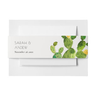 BANDEAU DE FAIRE-PART DÉSERT D'EAU VERTE MONOGRAMME DE FLEURS CACTUS