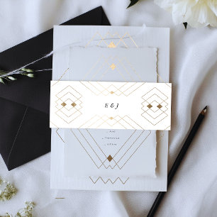 Bandeau De Faire-part Diamant Or Blanc Géométrique Mariage Gatsby