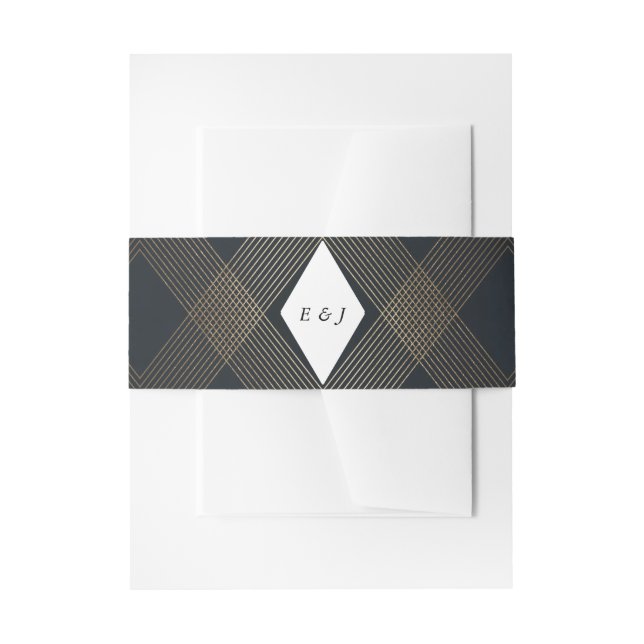Bandeau De Faire-part Diamant Or Géométrique Art Déco Marine Gatsby (Devant example)