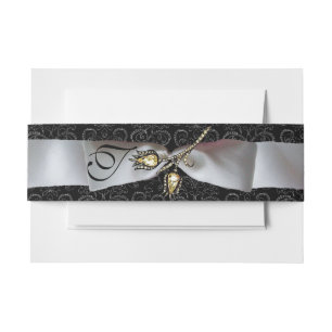 Bandeau De Faire-part DIAMONNAGE TULIPS noir blanc Damas ruban Monogramm