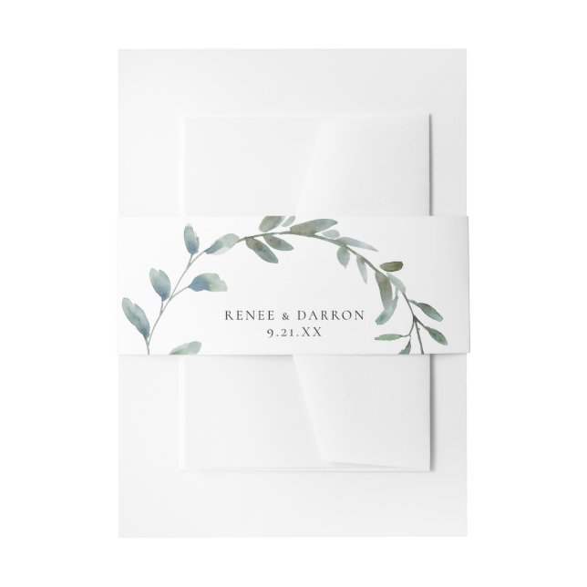 Bandeau De Faire-part Dusty Blue & Blue Greenery 3 Invitation Belly Band (Devant example)