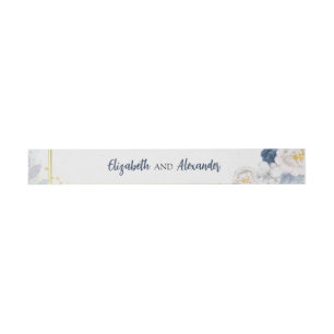 Bandeau De Faire-part Dusty Blue Gold Floral Mariage