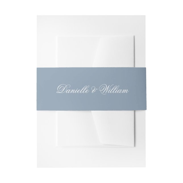Bandeau De Faire-part Dusty Blue Mariage Belly Band avec script blanc (Devant example)
