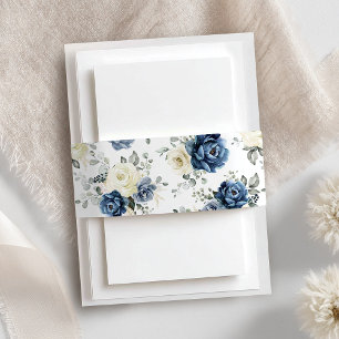 Bandeau De Faire-part Dusty Blue Navy Champagne Ivory Floral Mariage Inv