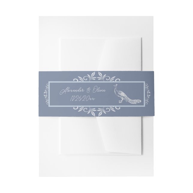 Bandeau De Faire-part Dusty Blue Peacock Flourdissant Invitation (Devant example)