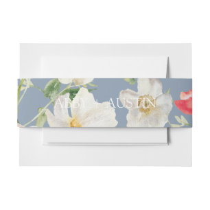 Bandeau De Faire-part Dusty Blue Peony Aquarelle Mariage Belly Band