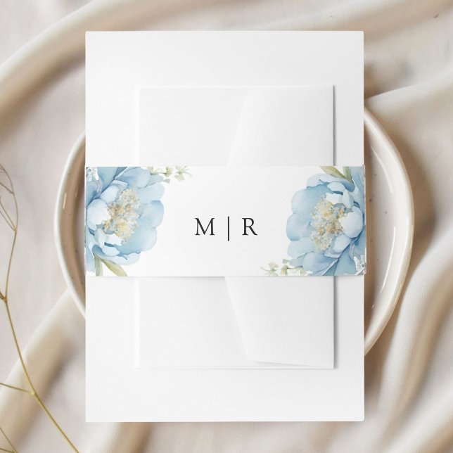 Bandeau De Faire-part Dusty Blue Peony Elegant Mariage aquarelle (Créateur téléchargé)