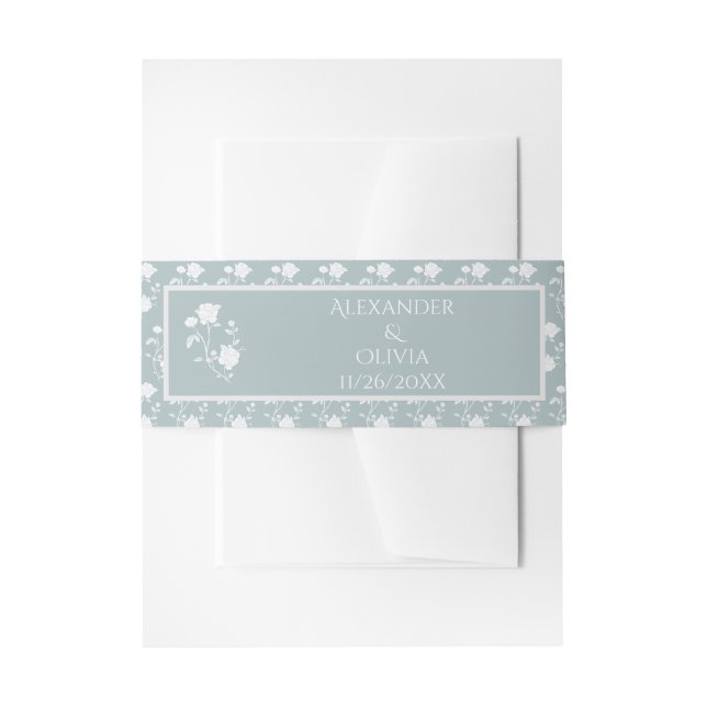 Bandeau De Faire-part Dusty Blue Rose Faire-part de mariage Belly Band (Devant example)