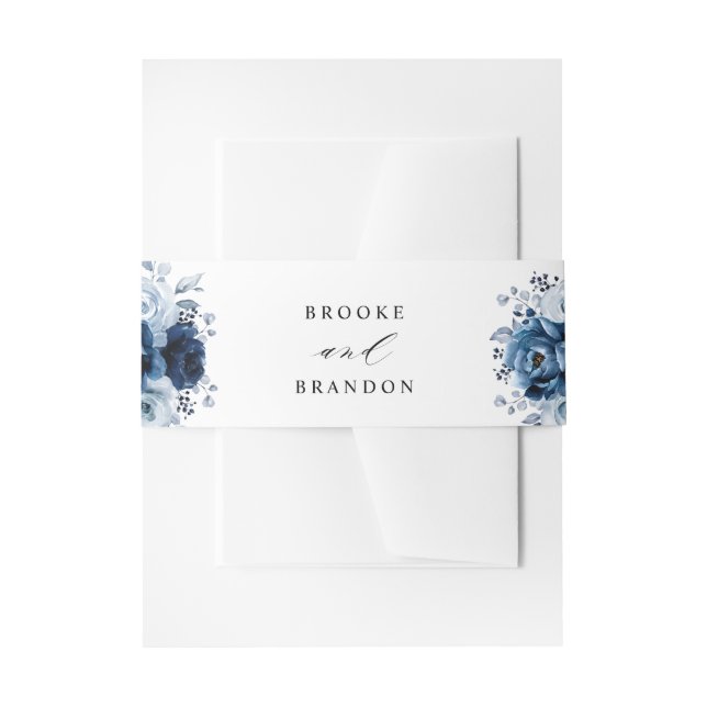 Bandeau De Faire-part Dusty Blue Slate Navy Floral Botanal Mariage (Devant example)