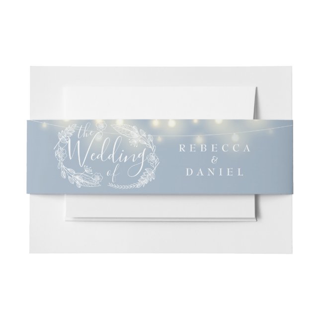 Bandeau De Faire-part Dusty Blue String éclaire le Mariage floral (Devant Example)