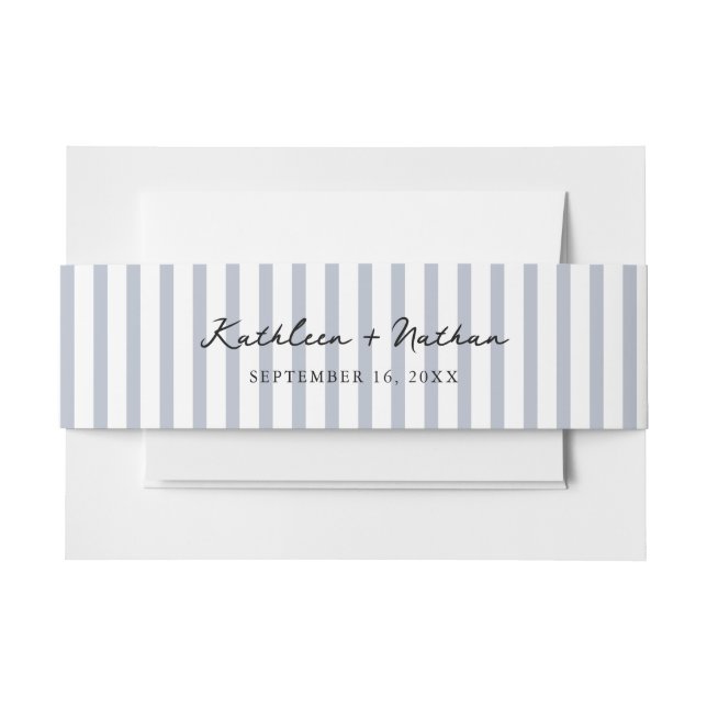 Bandeau De Faire-part Dusty Blue Striped Wedding Belly Band (Devant Example)