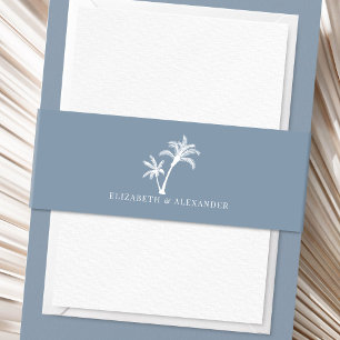 Bandeau De Faire-part Dusty Blue Tropical Palm Tree Beach Mariage