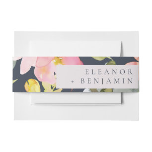 Bandeau De Faire-part Elégant Aquarelle de marine rose Floral Custom Wed