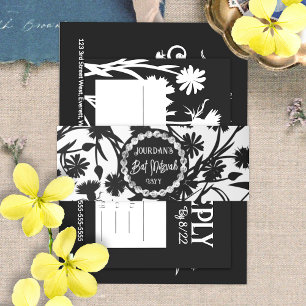 Bandeau De Faire-part Élégant Bat mitzvah de fleurs noires