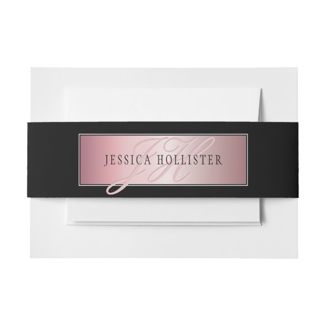 Bandeau De Faire-part Elégant Blush Faux Rose Gold | Nom et initiales (Devant Example)