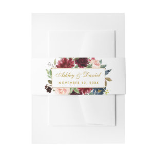 Bandeau De Faire-part Elégant Burgundy Floral Blue Mariage Gold