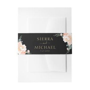 Bandeau De Faire-part Élégant Chic Black Floral Peach Mariage or crème
