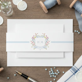 Bandeau De Faire-part Elegant Dusty Blue Pastel Wildflower Crest Wedding