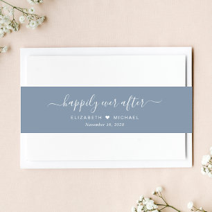 Bandeau De Faire-part Élégant Et Heureux Jamais Après Dusty Blue Mariage